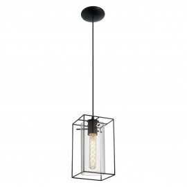 Eglo-Loncino Single Pendant Light - Black/Smoke Glass Shade